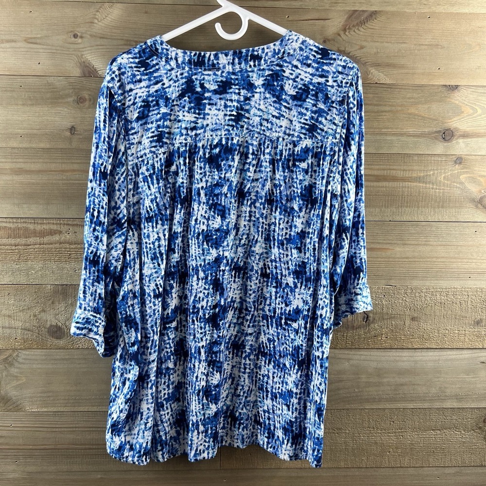 Woman Within Womens Shirt 3/4 Sleeve Tab Front Tunic Vneck Watercolor Boho 22 24 - Picture 6 of 8